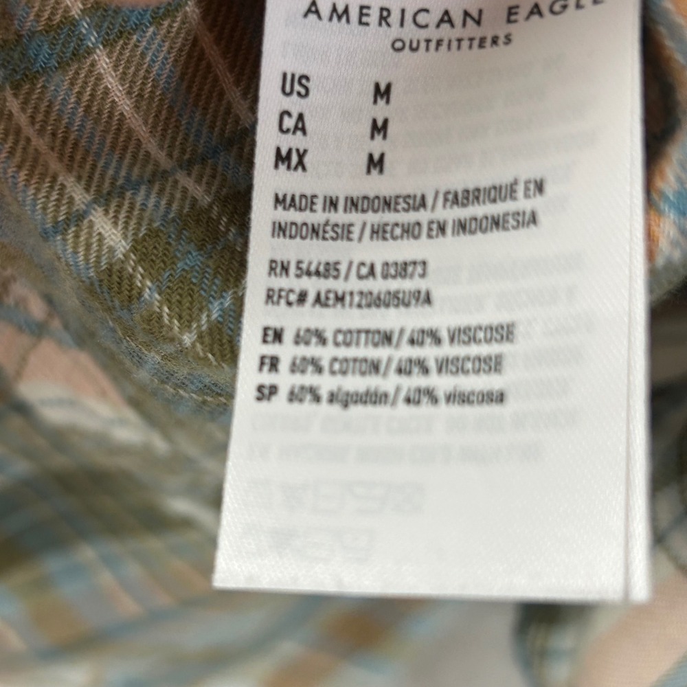 American Eagle Womens Plaid Snap Front Flannel Shirt Blue Pink Green Size M - Picture 4 of 9